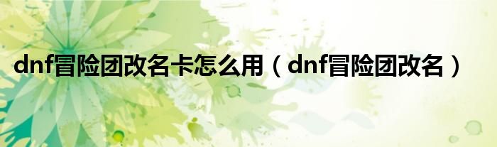dnf冒險(xiǎn)團(tuán)改名卡怎么用（dnf冒險(xiǎn)團(tuán)改名）
