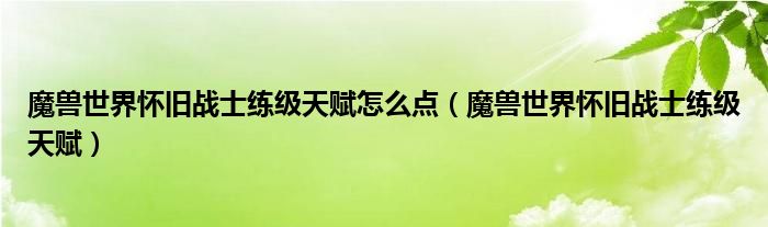 魔獸世界懷舊戰(zhàn)士練級(jí)天賦怎么點(diǎn)（魔獸世界懷舊戰(zhàn)士練級(jí)天賦）
