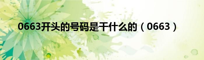 0663開頭的號碼是干什么的（0663）