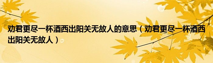 勸君更盡一杯酒西出陽關(guān)無故人的意思（勸君更盡一杯酒西出陽關(guān)無故人）