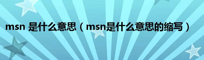 msn 是什么意思（msn是什么意思的縮寫）