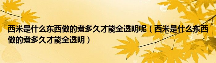 西米是什么東西做的煮多久才能全透明呢（西米是什么東西做的煮多久才能全透明）