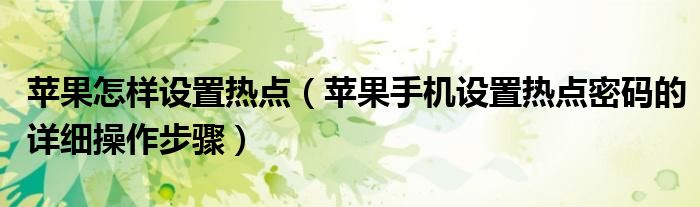 蘋果怎樣設(shè)置熱點(diǎn)（蘋果手機(jī)設(shè)置熱點(diǎn)密碼的詳細(xì)操作步驟）