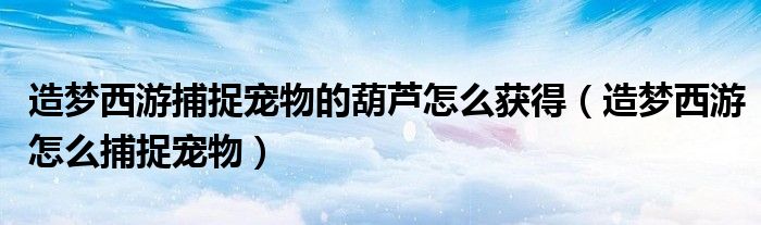 造夢(mèng)西游捕捉寵物的葫蘆怎么獲得（造夢(mèng)西游怎么捕捉寵物）