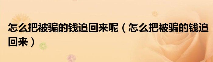 怎么把被騙的錢追回來呢（怎么把被騙的錢追回來）