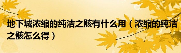 地下城濃縮的純潔之骸有什么用（濃縮的純潔之骸怎么得）