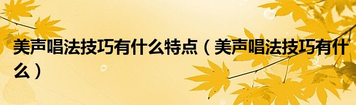美聲唱法技巧有什么特點（美聲唱法技巧有什么）