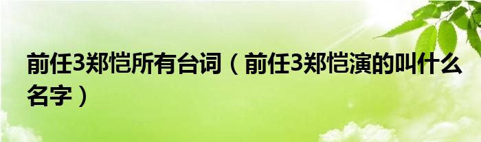 前任3鄭愷所有臺詞（前任3鄭愷演的叫什么名字）