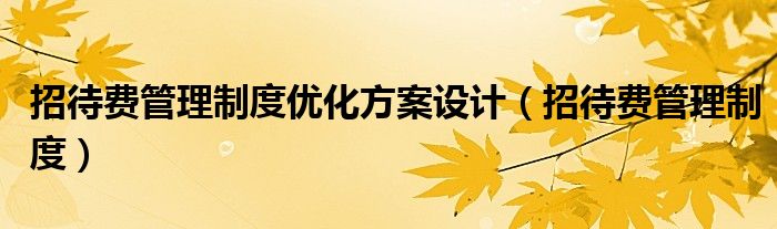 招待費(fèi)管理制度優(yōu)化方案設(shè)計(jì)（招待費(fèi)管理制度）