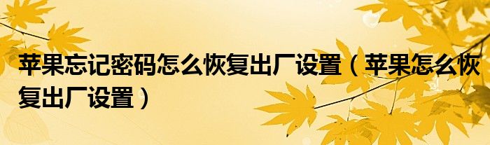 蘋果忘記密碼怎么恢復(fù)出廠設(shè)置（蘋果怎么恢復(fù)出廠設(shè)置）