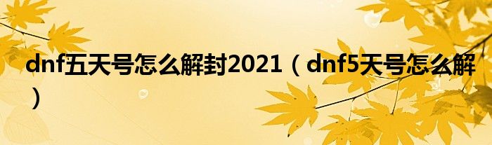 dnf五天號(hào)怎么解封2021（dnf5天號(hào)怎么解）