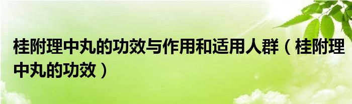 桂附理中丸的功效與作用和適用人群（桂附理中丸的功效）