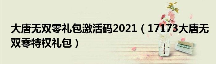 大唐無雙零禮包激活碼2021（17173大唐無雙零特權(quán)禮包）
