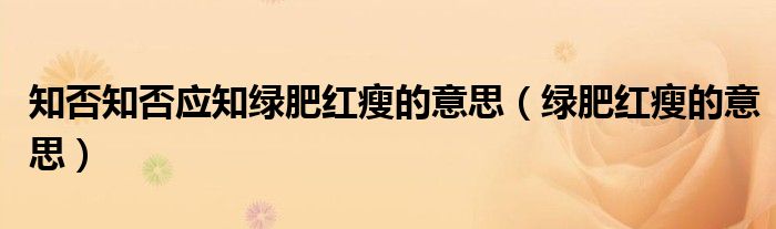 知否知否應(yīng)知綠肥紅瘦的意思（綠肥紅瘦的意思）