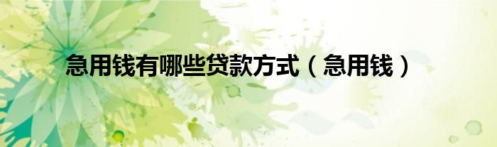 急用錢有哪些貸款方式（急用錢）