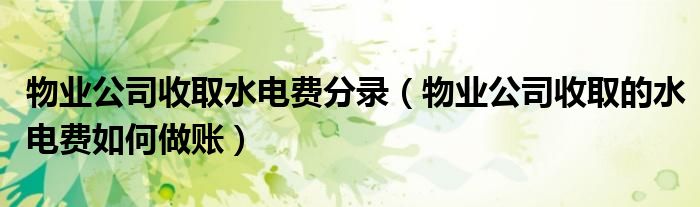 物業(yè)公司收取水電費(fèi)分錄（物業(yè)公司收取的水電費(fèi)如何做賬）