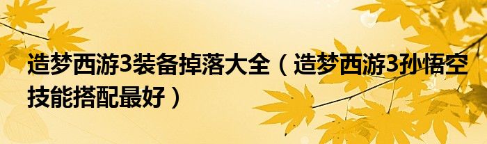 造夢西游3裝備掉落大全（造夢西游3孫悟空技能搭配最好）