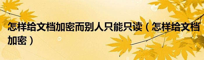 怎樣給文檔加密而別人只能只讀（怎樣給文檔加密）