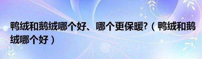 鴨絨和鵝絨哪個(gè)好、哪個(gè)更保暖?（鴨絨和鵝絨哪個(gè)好）