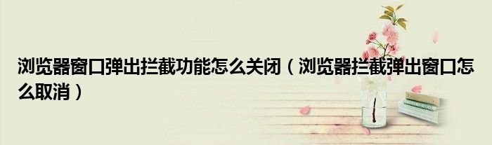 瀏覽器窗口彈出攔截功能怎么關閉（瀏覽器攔截彈出窗口怎么取消）
