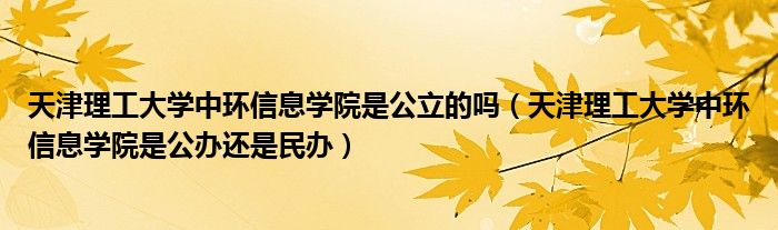 天津理工大學(xué)中環(huán)信息學(xué)院是公立的嗎（天津理工大學(xué)中環(huán)信息學(xué)院是公辦還是民辦）