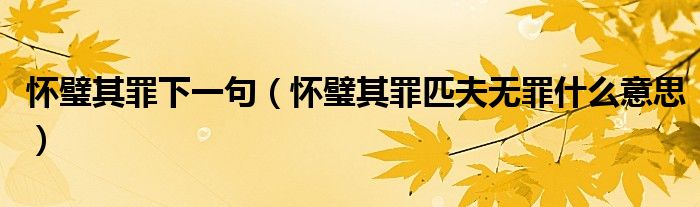 懷璧其罪下一句（懷璧其罪匹夫無罪什么意思）