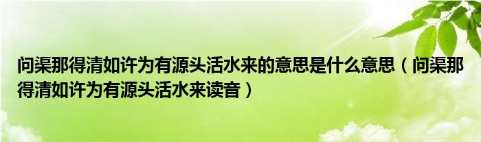 問(wèn)渠那得清如許為有源頭活水來(lái)的意思是什么意思（問(wèn)渠那得清如許為有源頭活水來(lái)讀音）