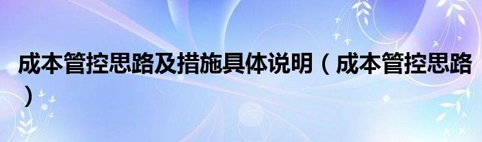 成本管控思路及措施具體說明（成本管控思路）