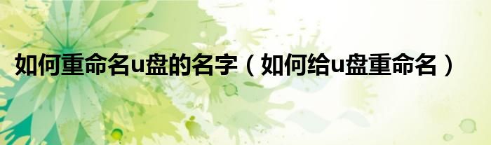 如何重命名u盤的名字（如何給u盤重命名）