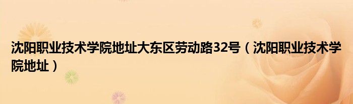 沈陽(yáng)職業(yè)技術(shù)學(xué)院地址大東區(qū)勞動(dòng)路32號(hào)（沈陽(yáng)職業(yè)技術(shù)學(xué)院地址）