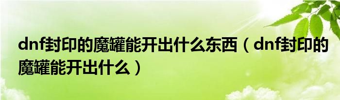 dnf封印的魔罐能開出什么東西（dnf封印的魔罐能開出什么）