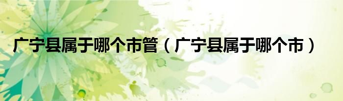 廣寧縣屬于哪個市管（廣寧縣屬于哪個市）