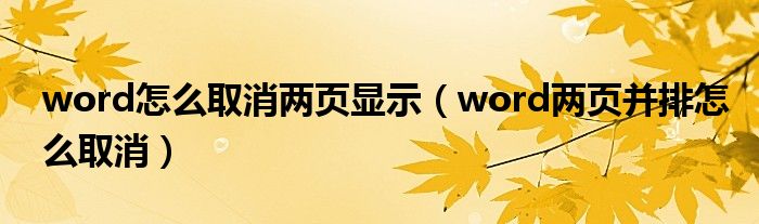 word怎么取消兩頁顯示（word兩頁并排怎么取消）