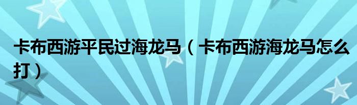 卡布西游平民過海龍馬（卡布西游海龍馬怎么打）