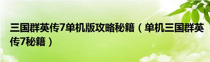 三國群英傳7單機(jī)版攻略秘籍（單機(jī)三國群英傳7秘籍）