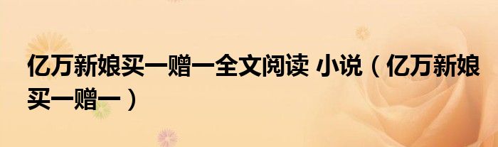 億萬新娘買一贈(zèng)一全文閱讀 小說（億萬新娘買一贈(zèng)一）