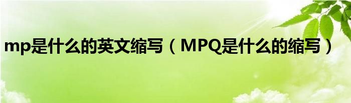 mp是什么的英文縮寫（MPQ是什么的縮寫）