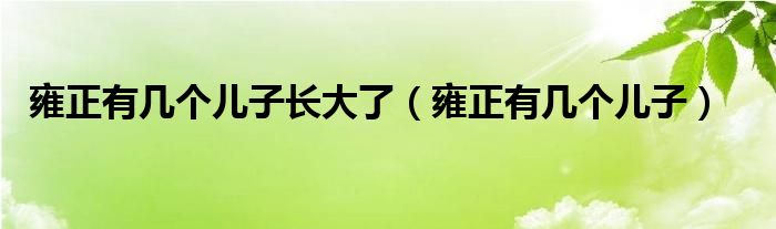 雍正有幾個兒子長大了（雍正有幾個兒子）