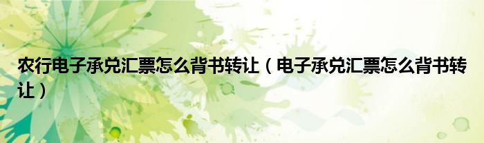 農(nóng)行電子承兌匯票怎么背書轉讓（電子承兌匯票怎么背書轉讓）