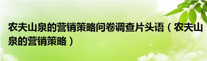 農(nóng)夫山泉的營銷策略問卷調(diào)查片頭語（農(nóng)夫山泉的營銷策略）