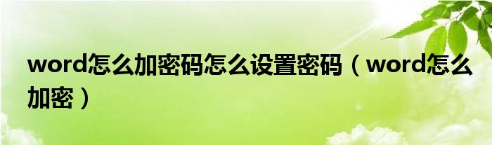 word怎么加密碼怎么設置密碼（word怎么加密）