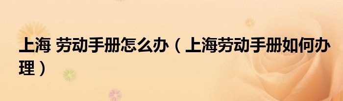 上海 勞動手冊怎么辦（上海勞動手冊如何辦理）