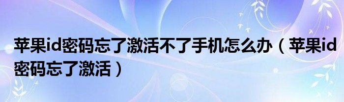 蘋果id密碼忘了激活不了手機(jī)怎么辦（蘋果id密碼忘了激活）