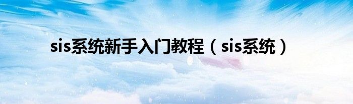 sis系統(tǒng)新手入門教程（sis系統(tǒng)）