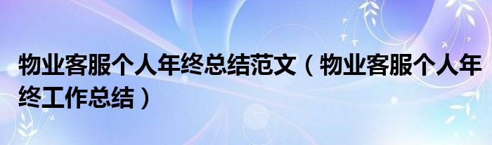 物業(yè)客服個人年終總結(jié)范文（物業(yè)客服個人年終工作總結(jié)）