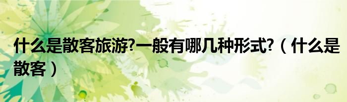 什么是散客旅游?一般有哪幾種形式?（什么是散客）