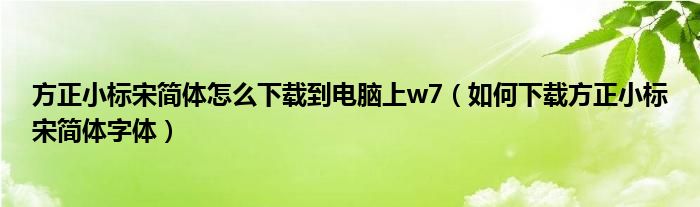 方正小標(biāo)宋簡體怎么下載到電腦上w7（如何下載方正小標(biāo)宋簡體字體）