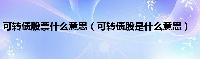 可轉(zhuǎn)債股票什么意思（可轉(zhuǎn)債股是什么意思）