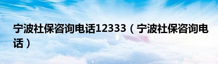 寧波社保咨詢電話12333（寧波社保咨詢電話）