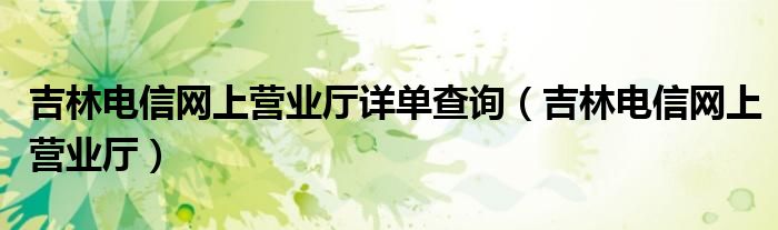 吉林電信網上營業(yè)廳詳單查詢（吉林電信網上營業(yè)廳）